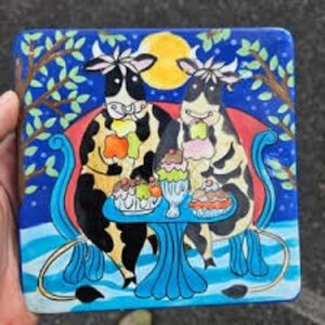 Cows drinking milkshake